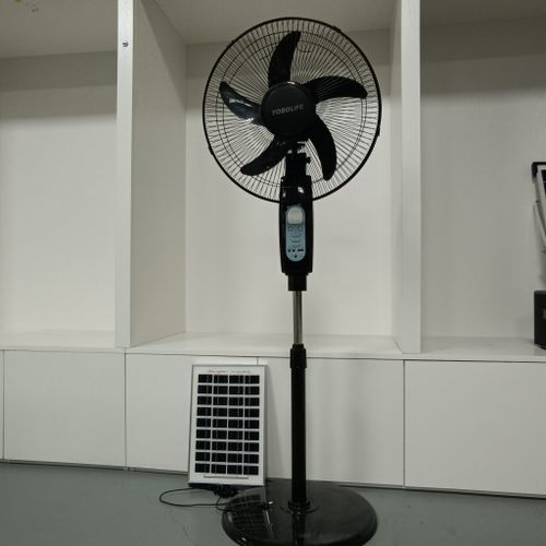 16'' Rechargeable + Solar Standing Fan + 2 DC bulbs