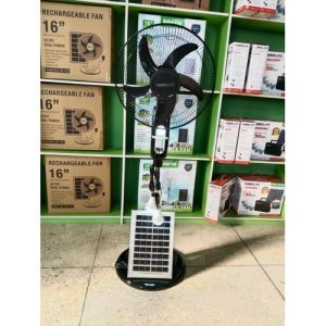 16'' Rechargeable + Solar Standing Fan + 2 DC bulbs